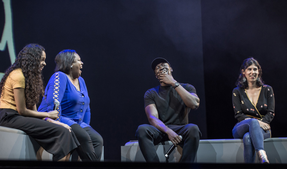 Stormzy with his idol Malorie Blackman and the winners of the Merky Prize